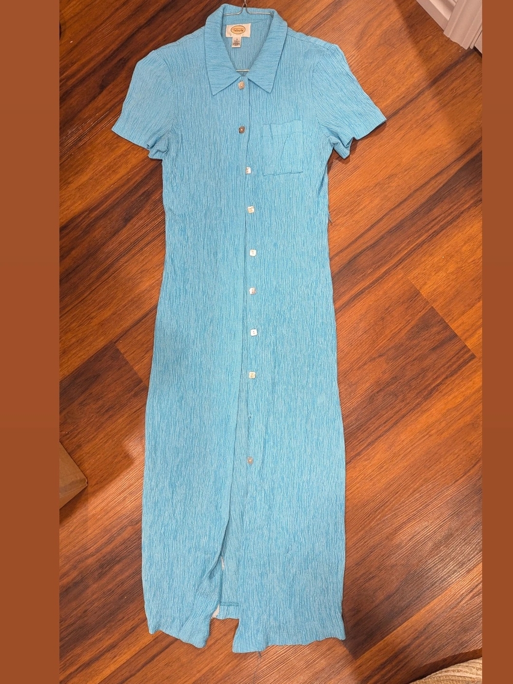 Talbots Sky Blue Button-Front Short Sleeve Maxi Dress